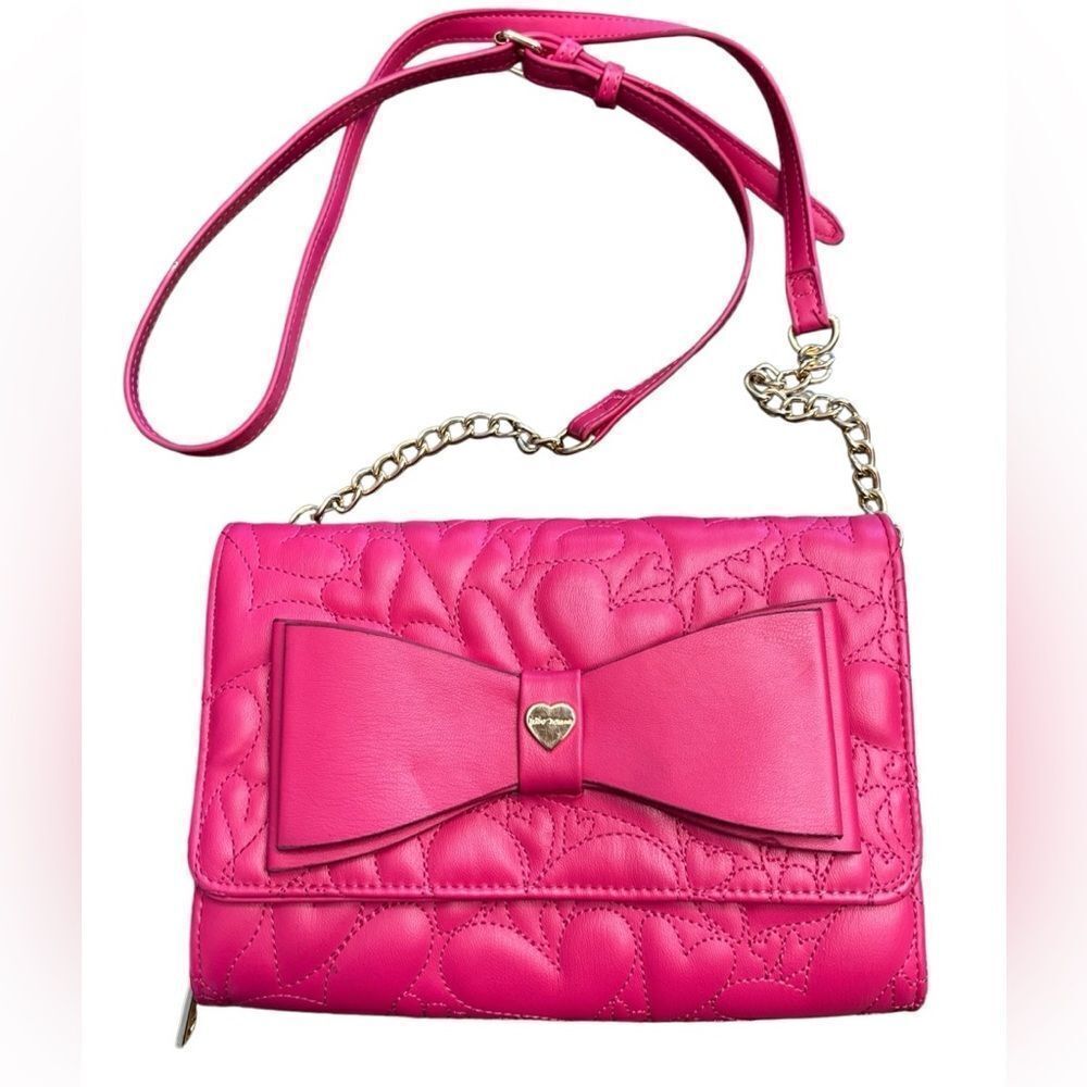 Betsey Johnson® Xodanie Fuchsia Quilted Hearts Bow Crossbody Bag